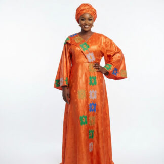 Robe en Bazin Orange Brodée